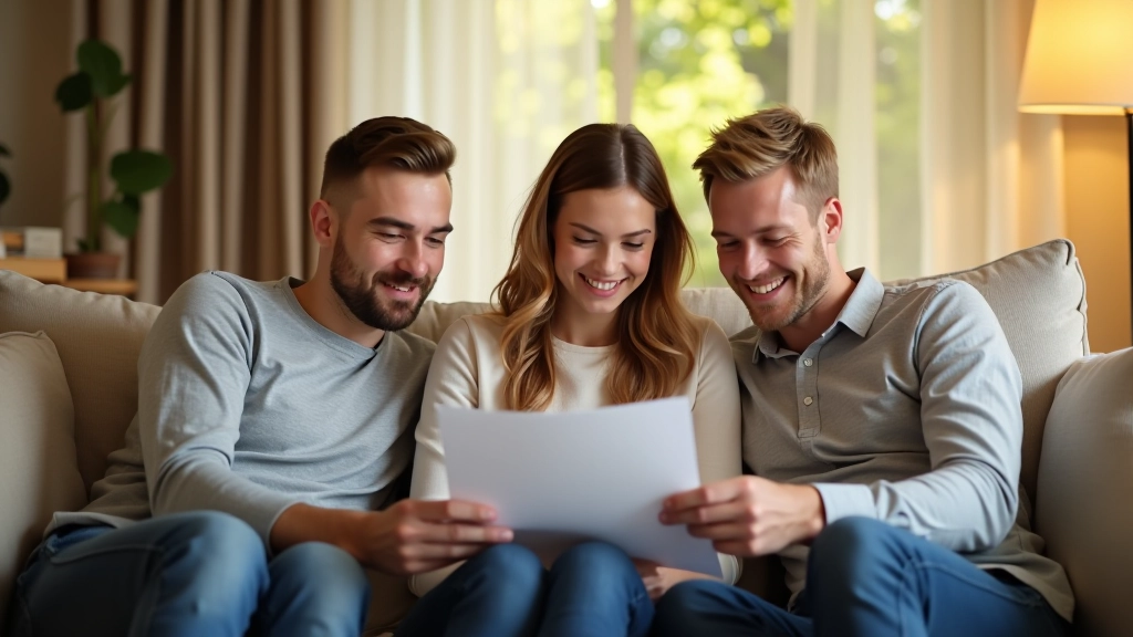 Familie sitzt zusammen und liest über Versicherungsschutz