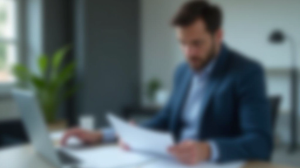 Versicherungsberater erklärt Policenbedingungen am Schreibtisch mit Laptop und Dokumenten