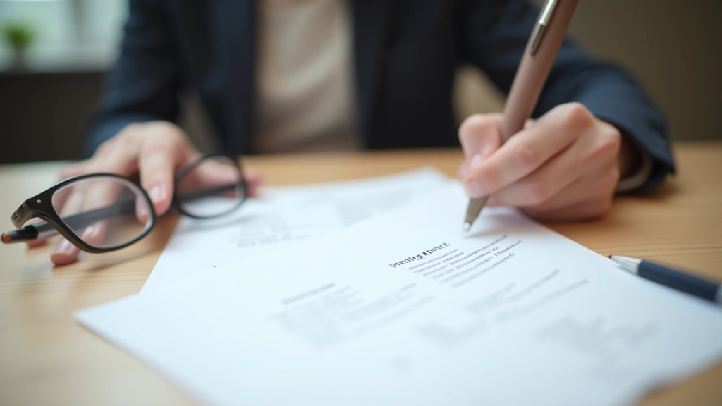 Versicherungsdokument auf Schreibtisch mit Stift und Brille